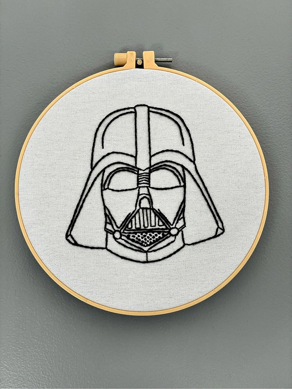 Darth Vader Embroidery Hoop in White & Black
